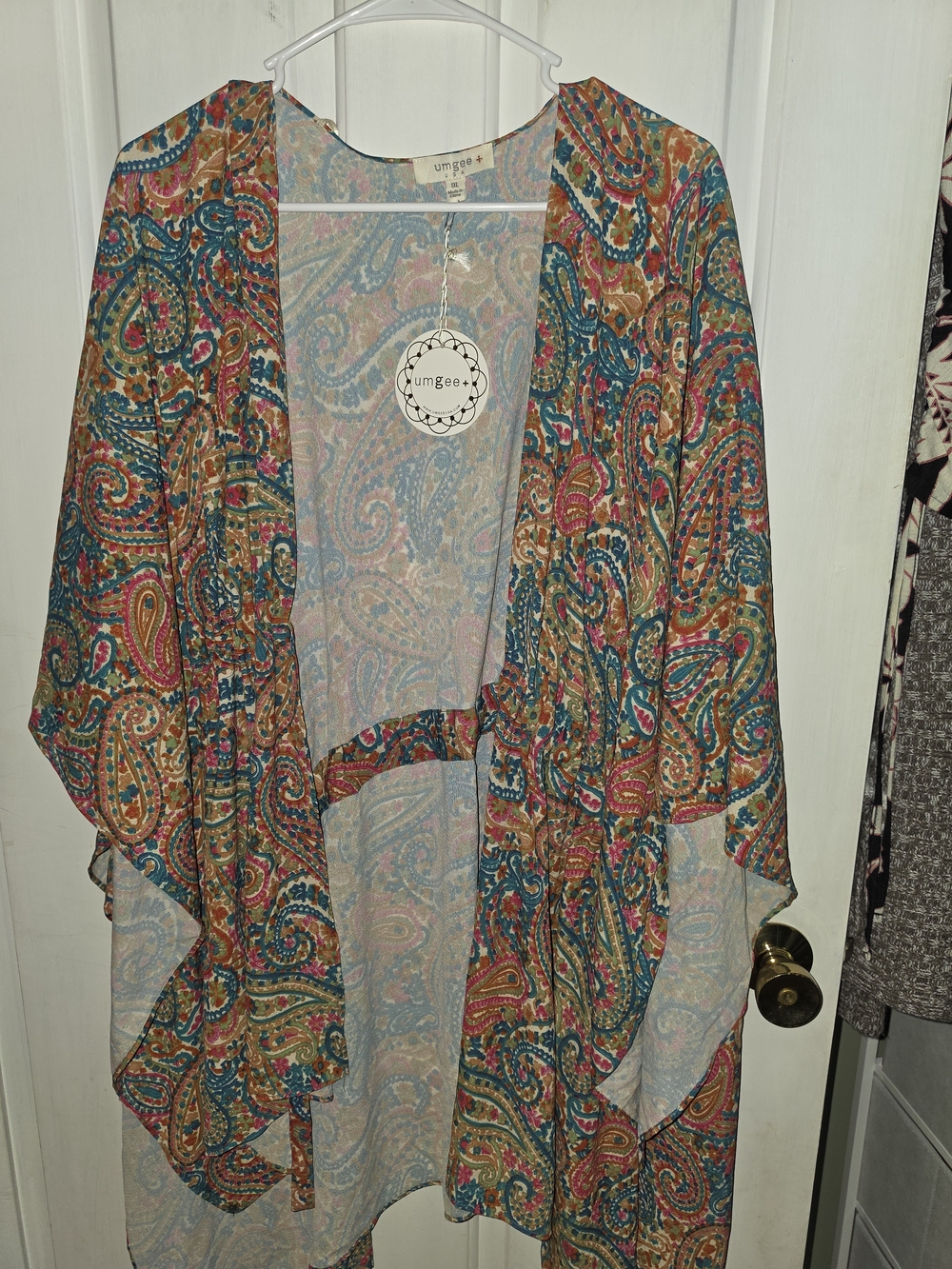 Umgee Multicolor Paisley Kimono Cardigan - Teal, Rust, Pink